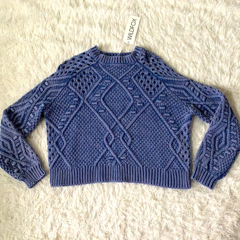 Wildfox blue knit sweater crochet women’s Xsmall